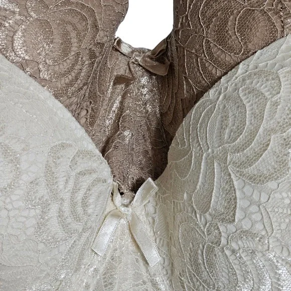 NEW‎ Set of 2 Rene Rofe Lace Lightly Padded Bra Wired 34DD Ivory & Beige - Picture 3 of 8